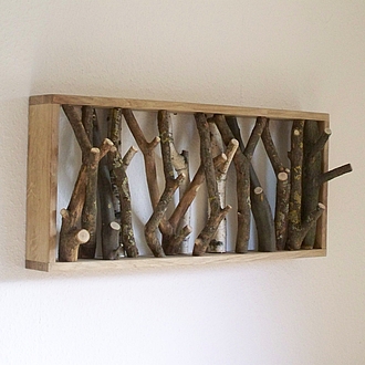 Wildholz Kleiderhaken - Birke, Hainbuche und Flieder im Eichenrahmen Wildholz Kleiderhaken